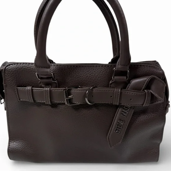 Steve Madden Brown Faux Leather Satchel Medium Handbag Crossbody - Picture 8 of 12